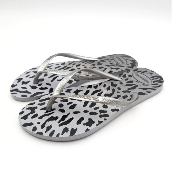 Havaianas Animal Print Slim Flip Flop Sandals Women's Gray Size US9/10 EU41/42 - Picture 1 of 9